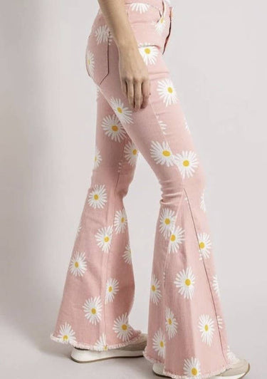 BOHO DAISY PRINT BELL BOTTOM JEANS
